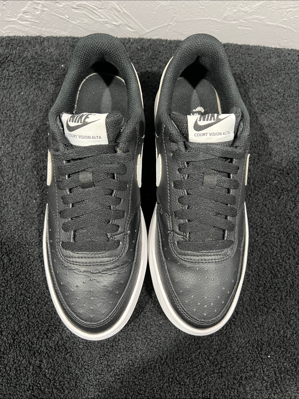 🔥🔥 NIKE Court Vision Alta LTR Leather Platform Sneakers Black White Women Sz 8 - Picture 5 of 12